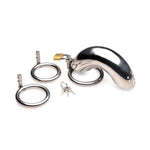 Locking Stainless Steel Chastity Cage W/ 3 Rings, Silver