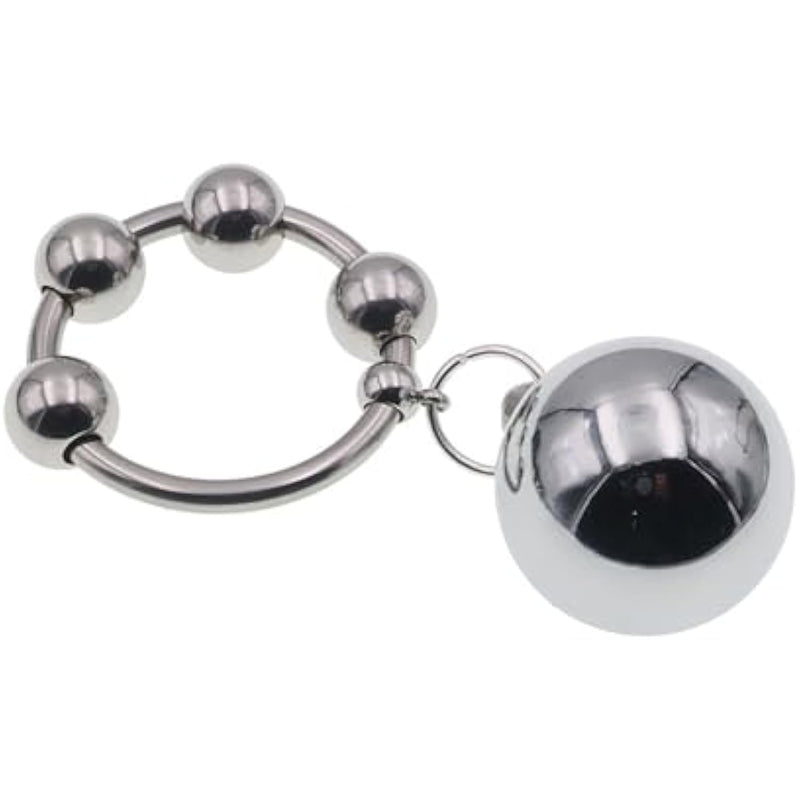 Stainless Steel Metal Weighted Pendant Penis Ring With 4 Beads, Metal Heavy Ball Male Cock Ring Bondage Penis Ring
