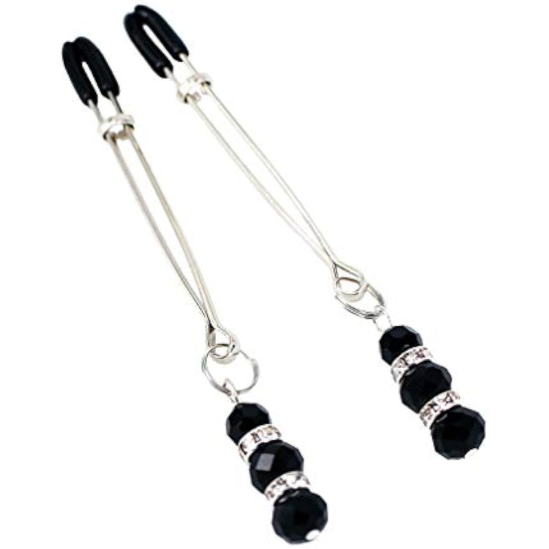 Elite Nipple Clamps, Silver Color With Black Pendant