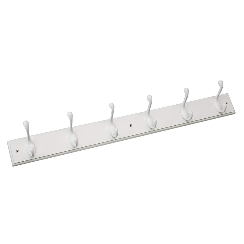 Heavy Duty Coat And Hat Hook Rail Wall Hooks 6 Hooks, 27 Inches, White/White, Rp