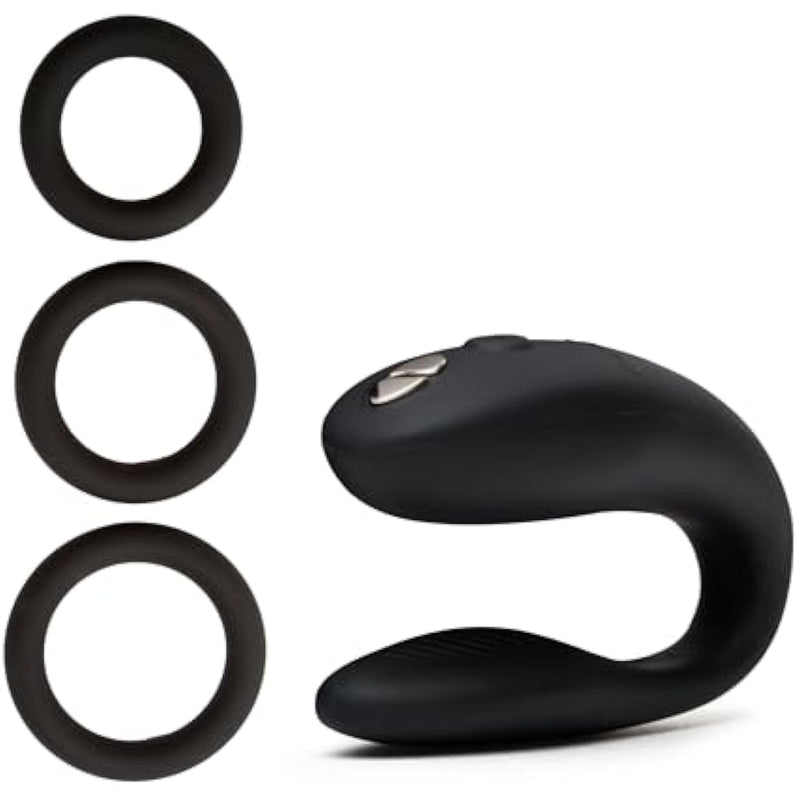 Sync Go Black C-Shape Couples Vibrator & Lovehoney Get Hard Set Of 3 Cock Rings - Couples Sex Toys Bundle