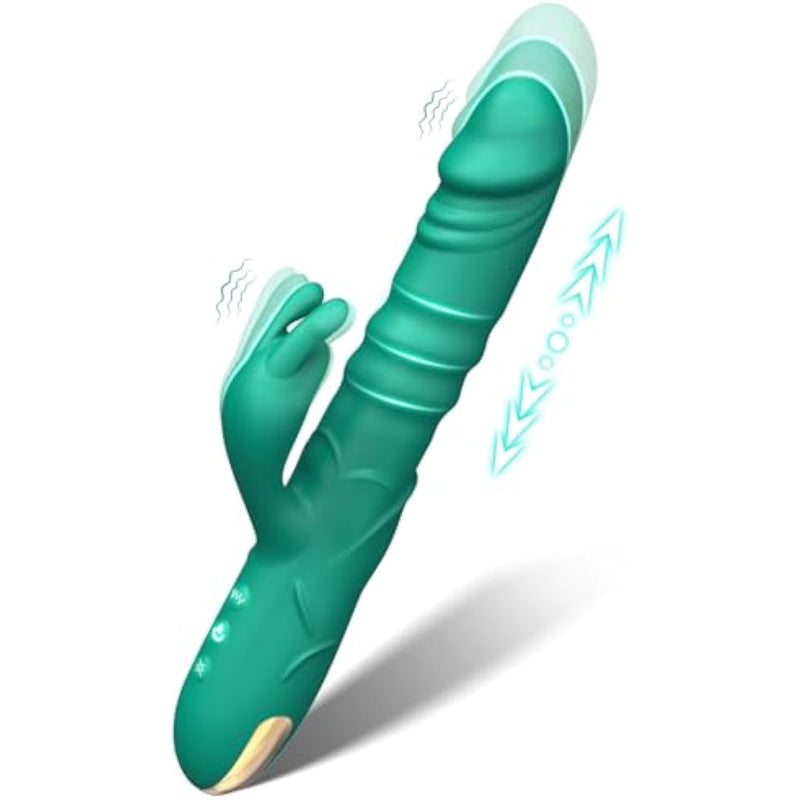 Thrusting Rabbit Vibrators Adult Toys G Spot Clitoral Vibrator For Women, 3 Powerful Thrusting & 10 Vibrating Modes Waterproof Silicone Rechargeable Dildo Vibrator, Rose Sex Toys For Women