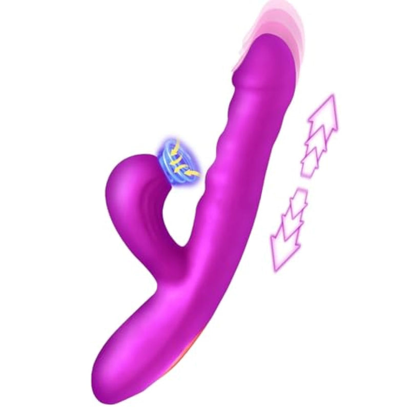Thrusting Sucking Vibrator Penis Rabbit Sex Toy For Women Female Suction Nipple Clit G-Spot Vibe Vibrating Dildo Clitoral Stimulator Massager [Made In Usa]
