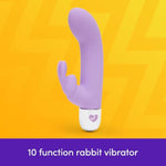 Frisky Rabbit Vibrator - 4 Inch Silicone Slimline G Spot Vibrator For Women - Beginner Friendly 10 Function Dual Stimulation Adult Sex Toy - Waterproof - Purple