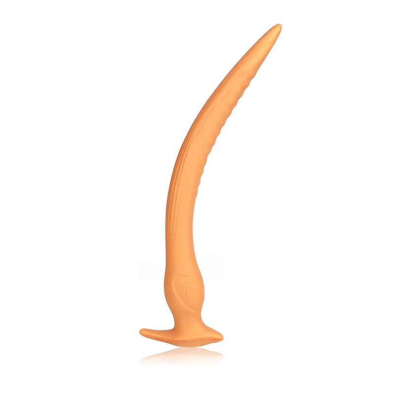 Super Long Anal Plug Dildo, Flexible Liquid Silicone Butt Plug Vaginal Anus Dilator Prostate Massage Stimulation Adult Erotic Sex Toys For Women Men (Small) Gold