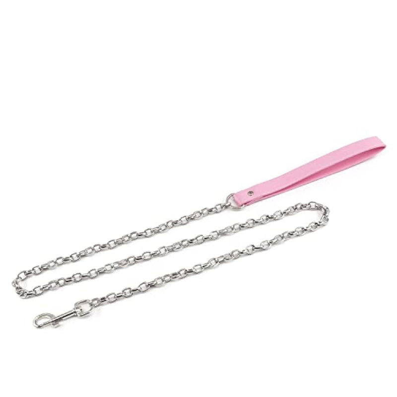Faux Leather Handle Chain Leash for BDSM Bondage Restraints and Toys, Pink