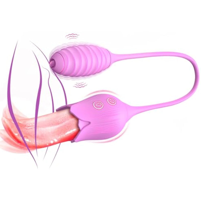 Vibrator Adult Sex Toys For Women, Rose Stimulator 4 In 1 Clitoral Vibrator/Tongue Licking - Insertable Tongue Licking Adult Toy - Vibrating Anal Plugs, Female Sucking Clit Stimulator With 10 Modes