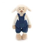 Exquisitely Crafted Fluffy Sheep Plush Toy Dressed In Adorable Navy Corduroy Overalls - Super - Soft, Huggable Stuffed Animal, Perfect For Kids' Bedtime Cuddles And As A Delightful Home Decor Accent