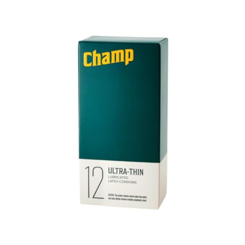 Champ | Ultra-Thin Condoms | Lubricated Latex Condoms | Fragrance and Paraben-Free | 12-Count