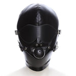 Full Face Mask Faux Leather Head Hood with Open Mouth Ball Gag, Erotic Fetish BDSM SM Blindfold for Adults Couples Sex Restraints Bondage Flirt Slave Role Play, Full Head Cover Headgear Sex Toy
