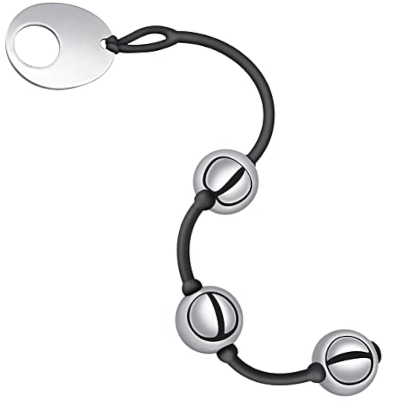 Metal Anal Beads Butt Plug Trainer with Safe O-Ring for Prostate Massage and Vaginal Stimulation