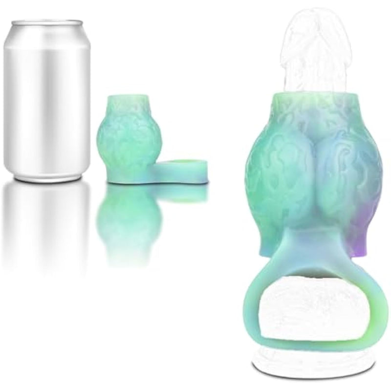 Silicone Penis Sleeve Cock Ring Blue Green Purple Glow In The Dark Thick Hollow Knot Dildo Penis Enlarger Penis Rings Short Penis Sheath Testicle Toys Cock Sleeve Reusable Adult Sex Toy Couple (S)