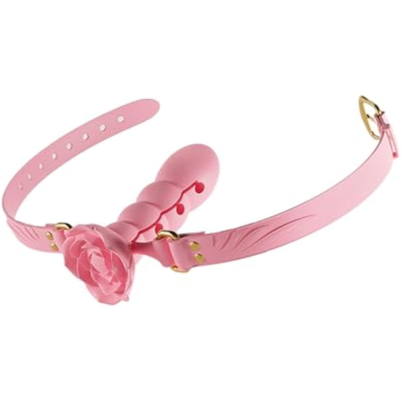 Multi-Section Adjustable Ball Gag Exercise Rose Shape Open Mouth Gag Bondage Gear Silicone Gag Couple Props Adult Sex Toys?Pink?