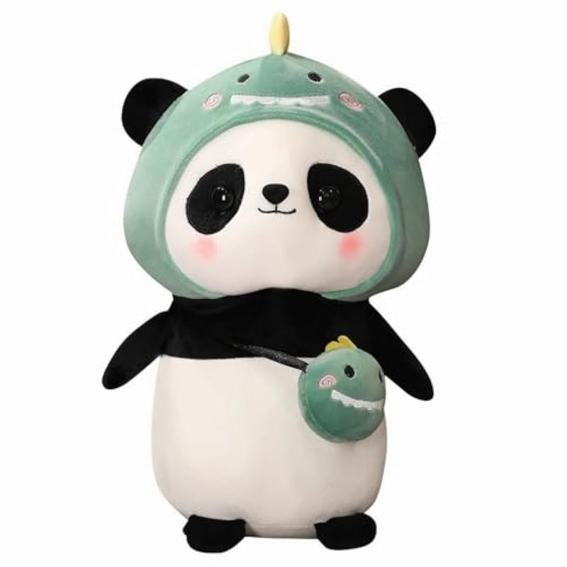 Plush Panda Stuffed Animal In Dinosaur Costume, White And Green, Soft Plush Material, 14 Inch, With Mini Dino Accessory (Dinosaur Panda)