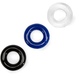 Doughnut Cock Ring Multipack - Stretchy Penis Ring - Waterproof - 3 Pack - Blue, Black & Clear
