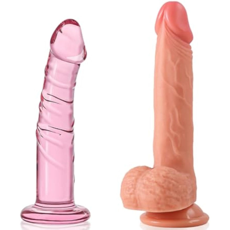6.3 Inch Silicone Mini Dildo & 5.7 Inch Small Pink Glass Dildo For Beginners, Beginner Dildo Small Anal Plug, Cute Dildo For G-Spot Stimulation & Anal Training,