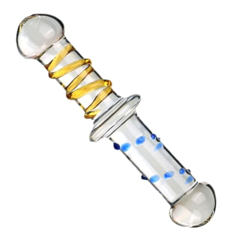 Double Ended Glass Dildo,Crystal Glass Pleasure Wand Dildo Crystal Pleasure Wand Anal Butt Plug With Raised Swirl Texture Mushroom Tip And Particles G-Spot Penis Dong Prostate Massager For Men Women
