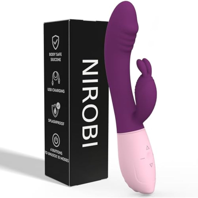 Pro Rabbit Vibrator For Women – Dual Motor G-Spot & Clitoral Stimulator, 10 Vibration Modes, Rechargeable, Body-Safe Silicone, Quiet, Waterproof (Purple)