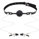 Bondage Restraints Bdsm Sex Toys-Gag Silicone Mouth Gag With Nipple Clamps Sex Flirting Sex Toy Adjustable Ball Gag Silicone Ball Gag With Air Holes Erotic Fetish Extreme Sex Toy For Couple Women