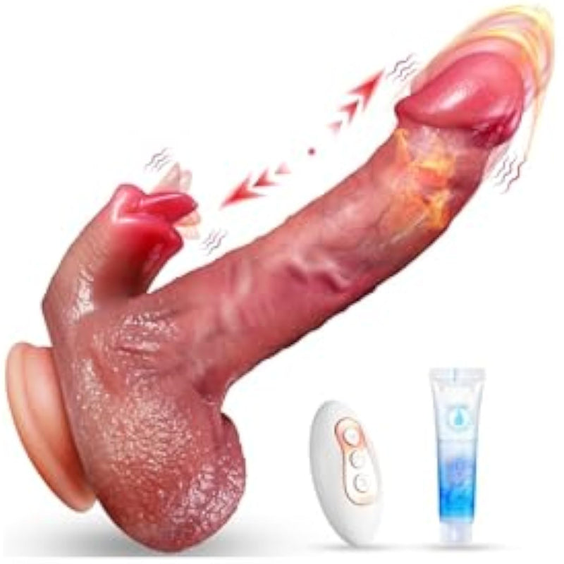Thrusting Dildo Vibrator Sex Toys-9'' Realistic Dildo With 7 Vibrating,7 Thrusting Mode & Heating Licking Mode For Clit G-Spot Stimulation,Suction Cup Dildos Adult Sex Toys For Women Couple