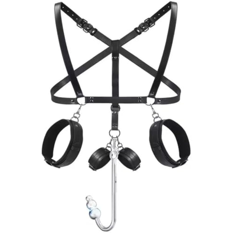Bdsm Bondage Set, Hook Vibrators Bed Restraints Kit, Thigh Sling Chest Harness, Behind Back Handcuffs, 3 Balls Trainer, Sm Fetish Unisex Sex Toy For Couples
