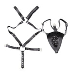 Men's Pu Leather Harness Bodysuit with Jockstrap and Suspenders