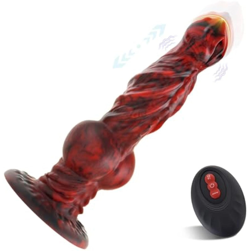 Thrusting Dildo Vibrator, 9.13 Inch Silicone Big Monster Dildos With 7 Thrusting And 7 Vibration Mode, G Spot Sex Toys With Suction Cup For Women,Men,Red-Black