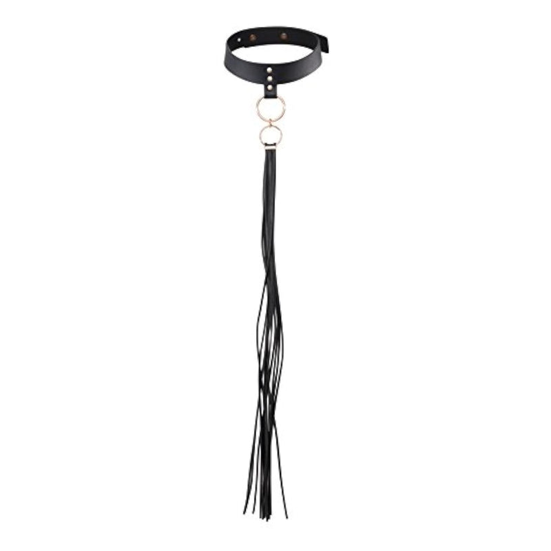 Maze Tassel Choker – 3-In-1 Vegan Leather Collar With Leash & Flogger Function – Peta-Approved, Adjustable, Recycled Materials – Erotic Fashion Accessory – Black