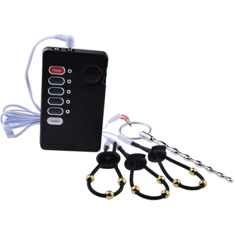 Male Masturbation Electric Shock Set Adjustable Penis Ring Penis Ring With Beads Metal Beads Electric Shock Urethral Plug Sex Toy