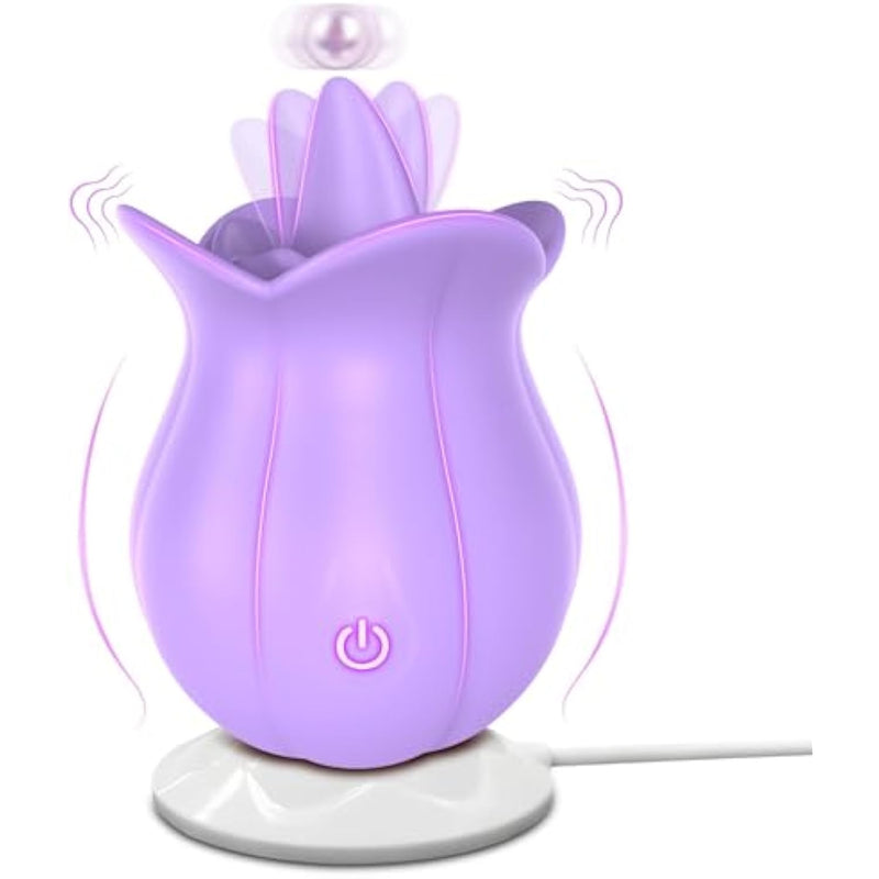 Clitoral Licking Tongue Rose Sex Toy Vibrator Stimulator For Women, Vibrating Rose Adult Women Couples Sex Toys With 10 Modes, Female Mini Clitoris Nipple Vibrator For Woman Her Pleasure (Purple Rose)