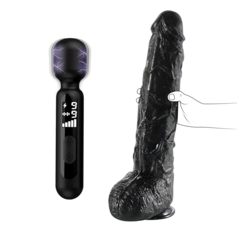 17.3 Inch Long Realistic Huge Thick Dildo + Electric Shock Wand Vibrator