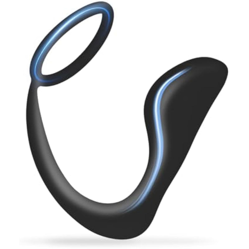 Penis Ring Silicone Cockrings With Anal Plug Prostage Massager Dual Stimulation Adult Men Masturbation Sex Toys (Black)