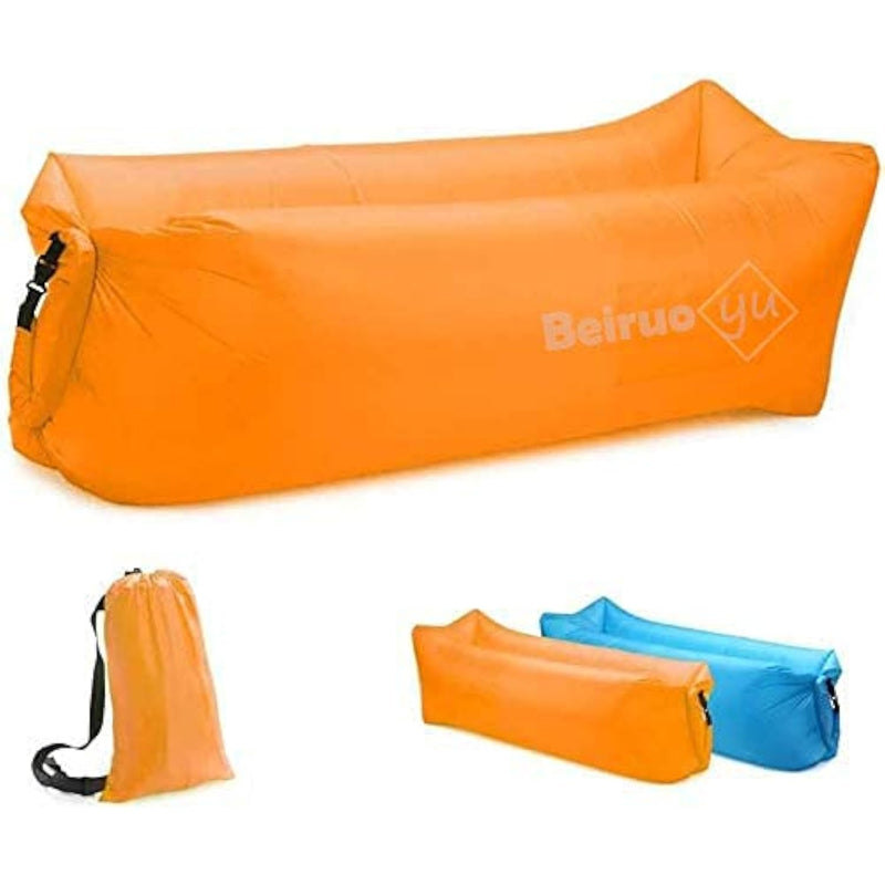 Inflatable Lounger Air Chair Sofa Bed Sleeping Bag Couch For Beach Camping Lake Garden (Orange)
