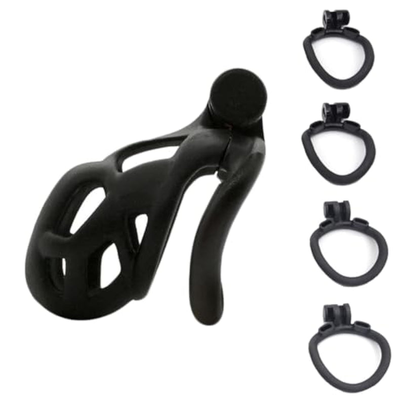 Male Chastity Device Small Cage W/ 4 Arc Shape Rings Complete Set For Adult Sex Play Penis Exercise Bondage Restraint Virginity For Men (Nano / 70Mm Cage)