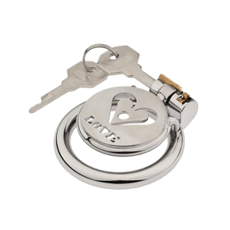 Heart Shaped Flat Chastity Cage Small Metal Chastity Cage With Hidden Concealed Lock Inverted Chastity Cage Men'S Anti-Slip Chastity Device Concealed Penis Cage (45Mm/1.77In,Ductless)