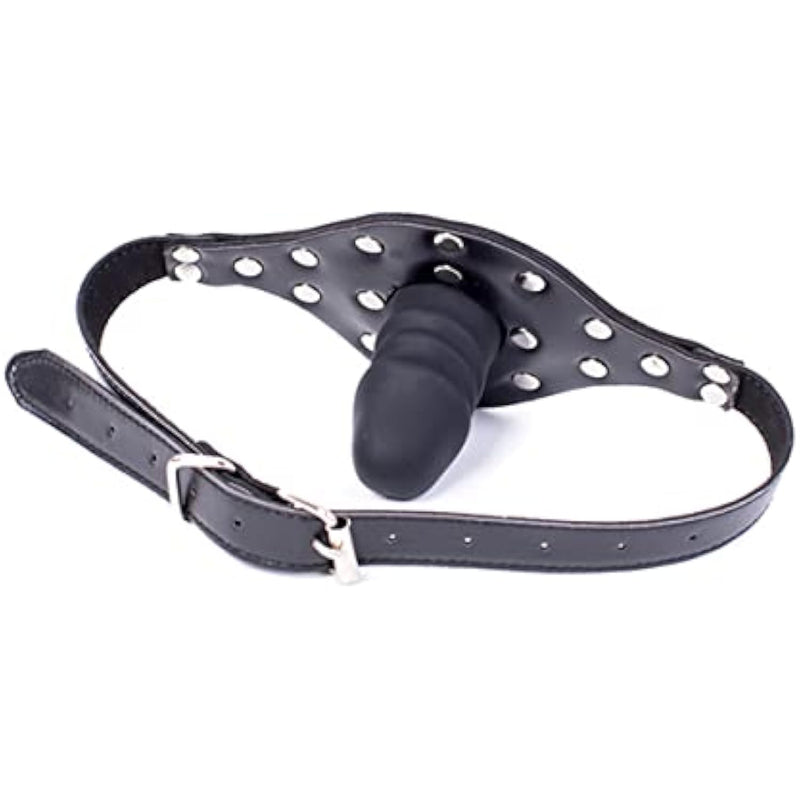 Black Rivet Mouth Plug Silica Gel Dildo With Adjustable Leather Strap For Couple Mouth Gag Sex Restraint Set (Length: 6Cm, Silver)