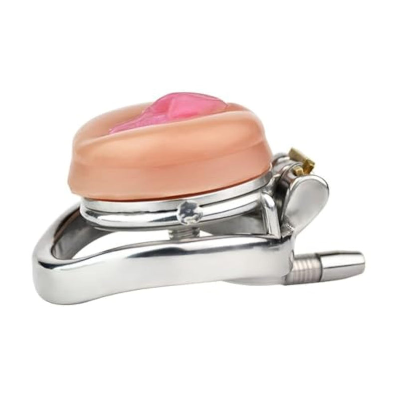 Stainless Steel Chastity Lock, Flat Chastity Cage, Simulated Silicone Chastity Cage, Imitation Female Chastity Device, Bdsm Binding Sex Toys (Arc Ring - No Hook, 55 Mm)