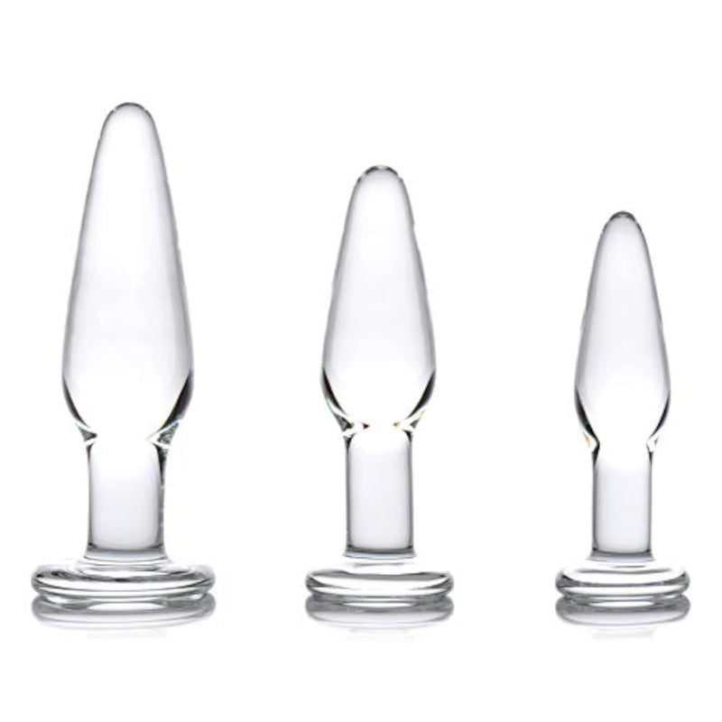 Borosilicate Glass Anal Plug Training Kit with Three Diverse Sizes
