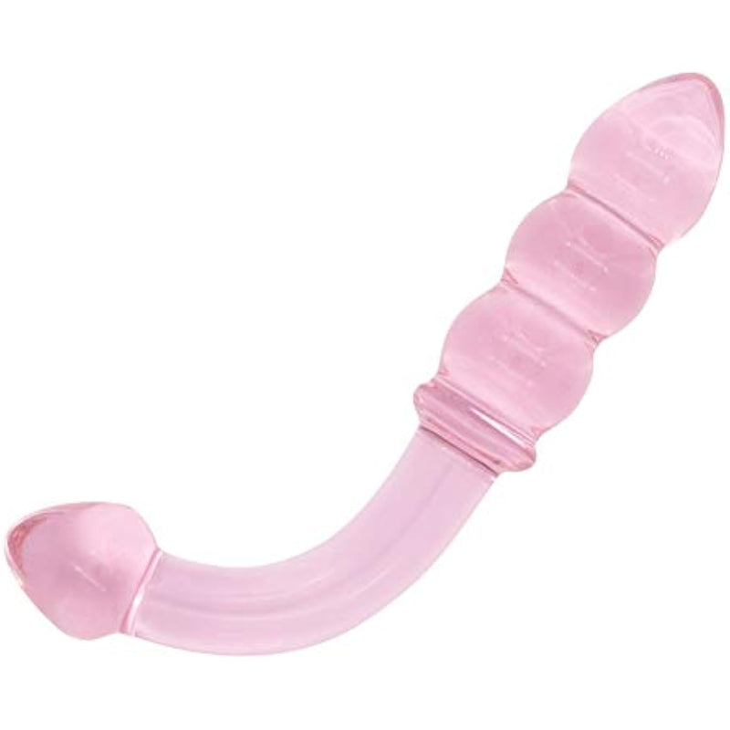 Glass Pleasure Wand, Bent Graduate Crystal Dildo Double Ended Anal Beads Butt Plug For G-Spot Stimulation