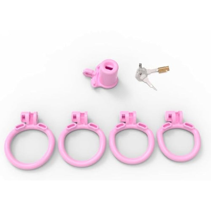 Male Cock Cage Chastity Device 3D Small Negative Chastity Devices Locked Cock Cage Inverted Chastity Cage Sex Toy Set With 4 Cock Rings (Pink, Long)