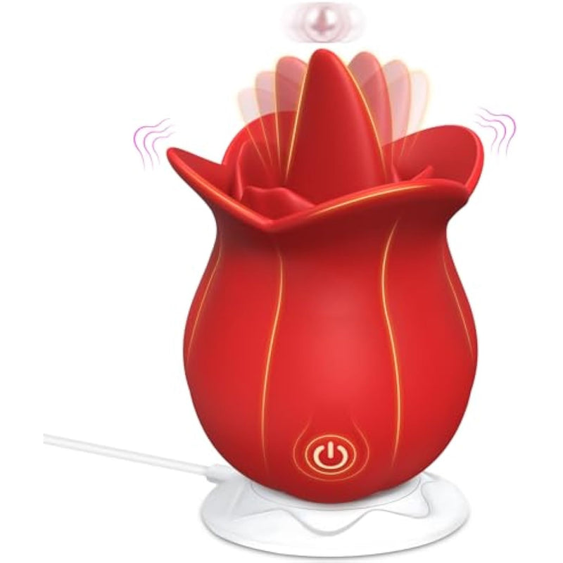 Clitoral Licking Tongue Rose Sex Toy Vibrator Stimulator For Women, Vibrating Rose Adult Women Couples Sex Toys With 10 Modes, Female Mini Clitoris Nipple Vibrator For Woman Her Pleasure (Red Rose)