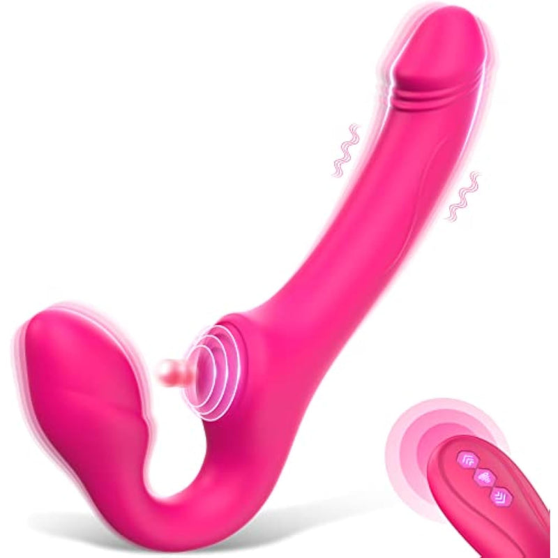 Strapless Strap-On Double-Ended Dildo With 10 Modes & Remote Control, Anti-Slip Silicone Realistic G-Spot Anal Dildo Vibrator Vibrating Butt Plug, Adult Sex Toys For Women Lesbians Couples