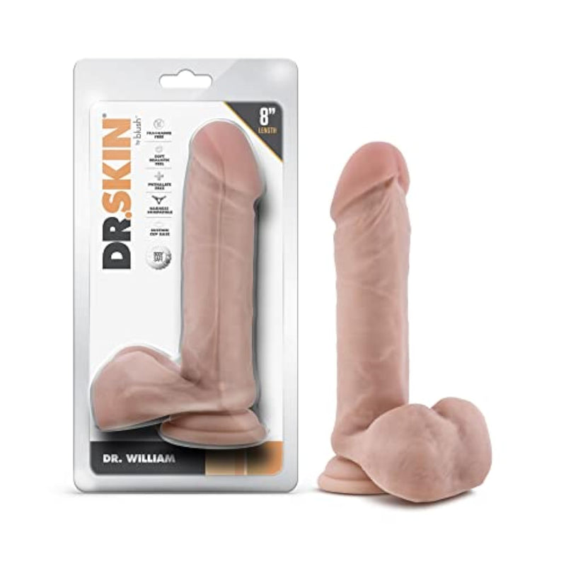 Blush Dr. Skin Dr. William 8" Realistic Veiny Dildo W/Suction Cup & Balls - 1.75" Thick Soft Real Feel Cock, Strap-On Compatible, Pvc Body Safe Play - Adult Sex Toy For Women, Men, Couples - (Beige)