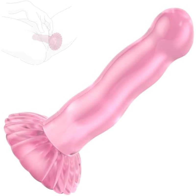 Cute Dildo Clear 6.7" Beginner Dildo With Strong Suction Cup Hand Free Play Flexible Soft Dong, Vaginal And Anal Stimulation Adult Sex G-Spot Dildos Toys For Adult- Pink