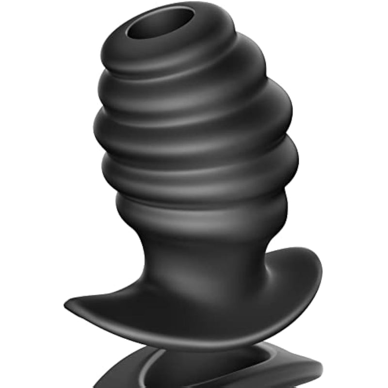 Anal Plug Hollow Ribbed Butt Plug Trainer For Comfortable Wear Hive Ass Tunnel Prostate Massager Sex Toy With Curved Base For Women Men Black (L)