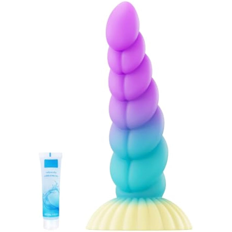 Fantasy Dildo Monster Dildo,6 Inch Suction Cup Dildos For Prostate & G Spot,Pink & Blue Soft Curved Dildos With Ribbed,Unicorn Silicone Realistic Dildos Anal Sex Toy For Men Women Couples (6.69 In)