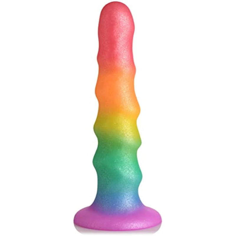 Simply Sweet Zigzag Rainbow Silicone Dildo For Men Women & Couples. Colorful Zigzag Strong Suction Base Dildo. 1 Piece, Rainbow.