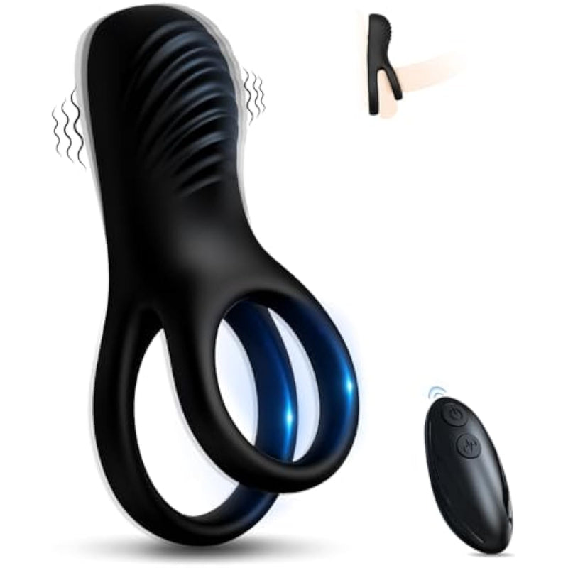 Vibrating Cock Ring With Clitoral Stimulator, Silicone Penis Ring Vibrator With 9 Vibration Modes, Rechargeable Adult Sex Toys & Games, Clit Vibrators For Men, Women, Couples, Black