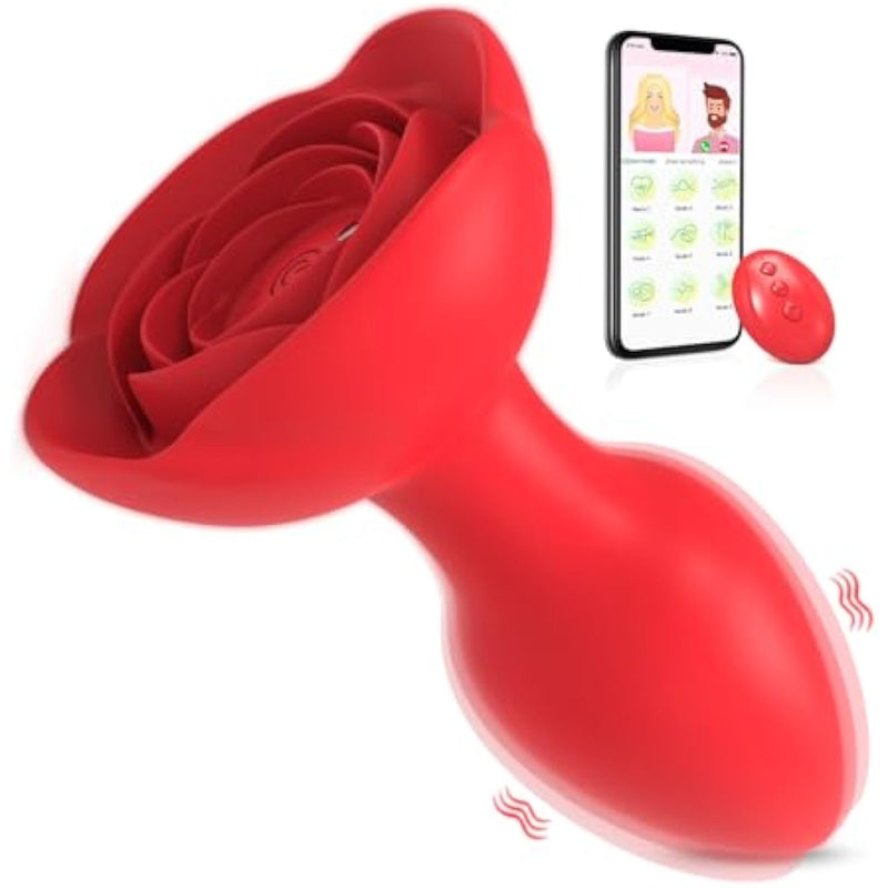 Rose Anal Vibrator Couples Sex Toys, Vibrating Butt Plug With 10 Vibration Modes, Sexual Stimulation Device With App Remote Control, Adult Sex Toys & Games For Woman Men, Red