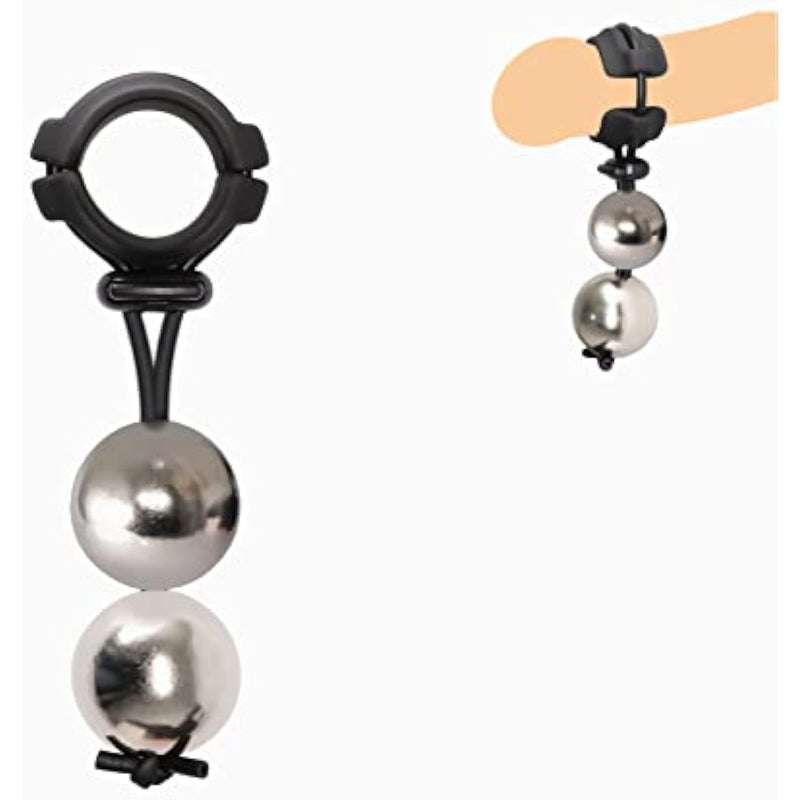 Metal Ball Cock Ring Adjustable Penis Stretcher Scrotal Pendant Weight Bearing Ring Male Penis Extender Chastity Device Sex Toys For Men (25Mm,Double Ball)